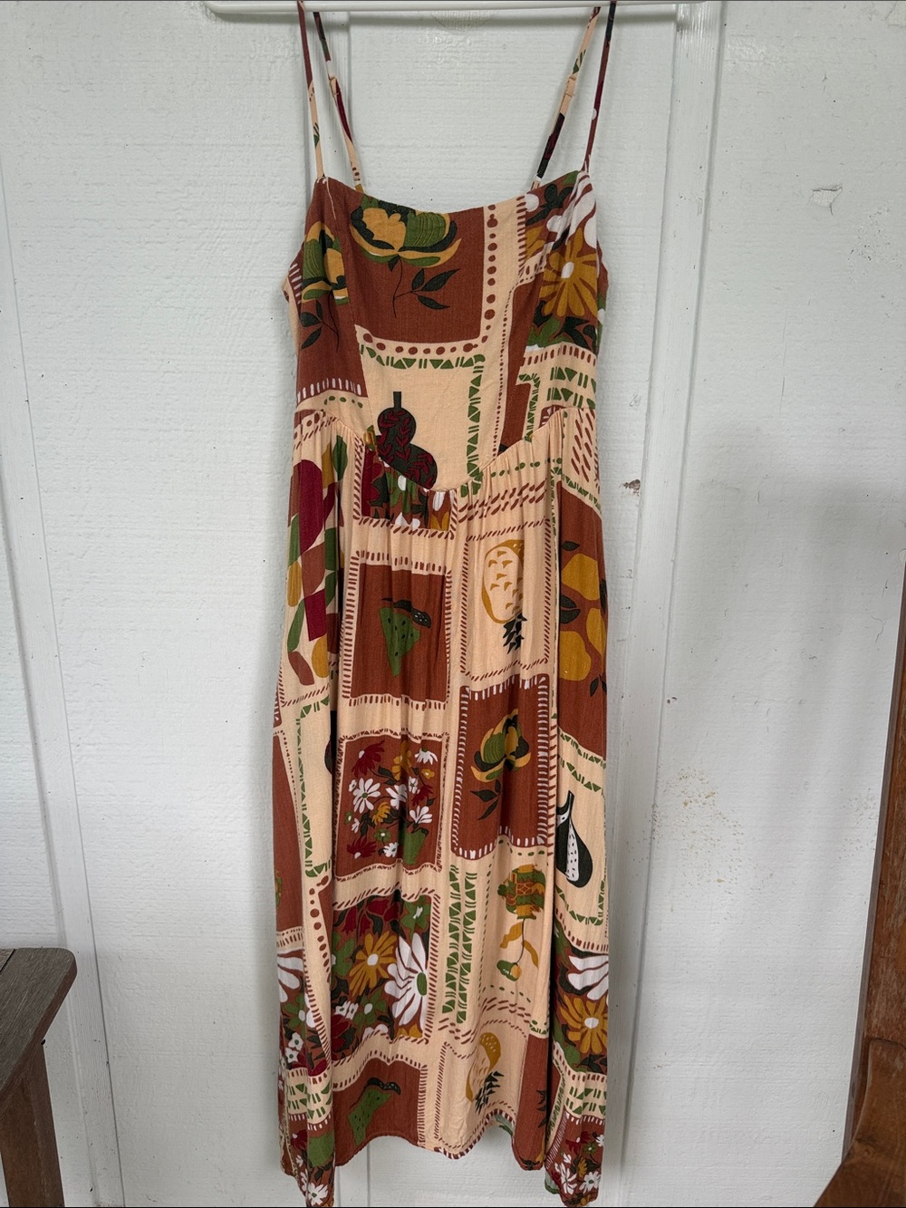 ILLA ILLA Rustic Patchwork Maxi Dress in Brown and Cream
